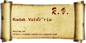 Radak Valéria névjegykártya